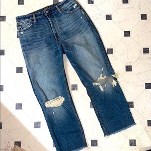 NWOT ABERCROMBIE 32 14 stretch ZOE ANKLE HIGH RISE NATURAL STRAIGHT JEANS
